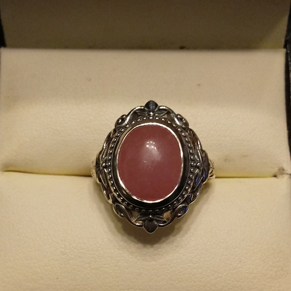 estate 925 Jewelry - Vintage 6.00ctw Genuine Pink Jade 925 Sterling